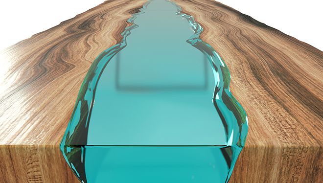 River Table Ansicht Kante hellblau